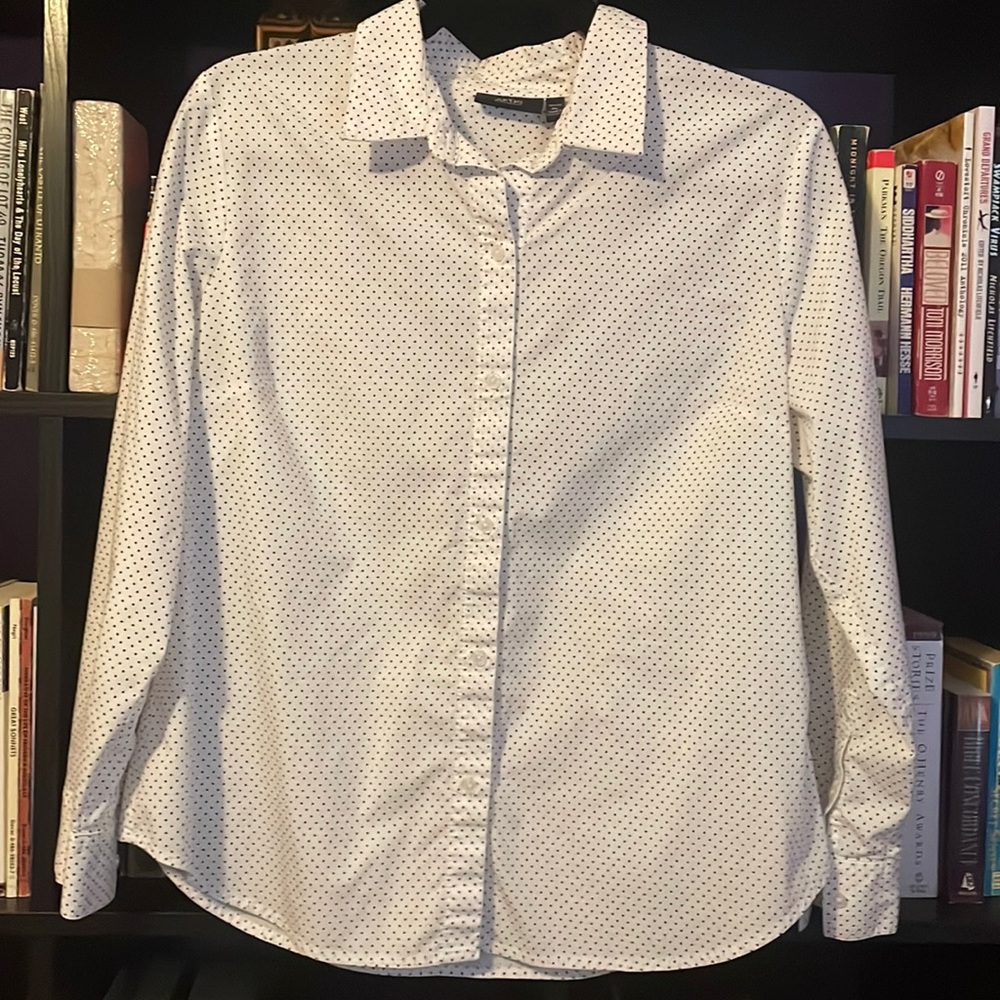 Apt. 9 Large Petite White and Black Polka Dot Button Up Shirt